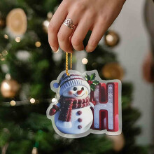 Décorations de Noël en forme de bonhomme de neige, thème alphabet (26 lettres)