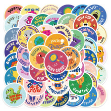 Verpakking van 50 cartoonstickers met graffiti-effect voor kinderen - Waterdichte decoratieve stickers voor bagage, pennen, gitaren en notitieboekjes.