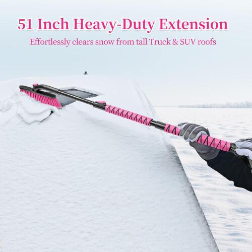 Snow Brush and Ice Scraper 51 inch Extendable Foam Grip Pink 1