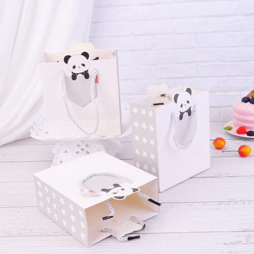 Sacs en papier à motifs panda, petit format, lot de 12 2