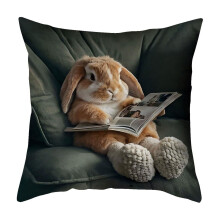 Taie d'oreiller Ă motif animalier, lapin, 45 x 45 cm
