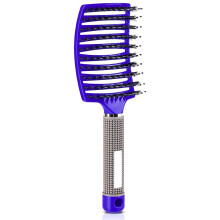 Detangling Brush for Wet & Dry Hair - Curved Vented Design for Blow Drying, Suitable for Women and Kids (Blue)