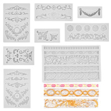 8Pcs Baroque Style Silicone Mold Set Easy Demold Relief Flower Lace Clay Mold for Chocolate Cake Decoration Fondant