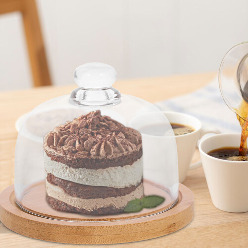 Cake Plate with Cover Wooden Brown 1 Set 1