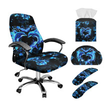 5 PCS Office Chair Cover Set w/ Armrest Covers, Tissue Box & Remote Holder, Dolphin Flower Heart Print – Compatible with Standard Chairs