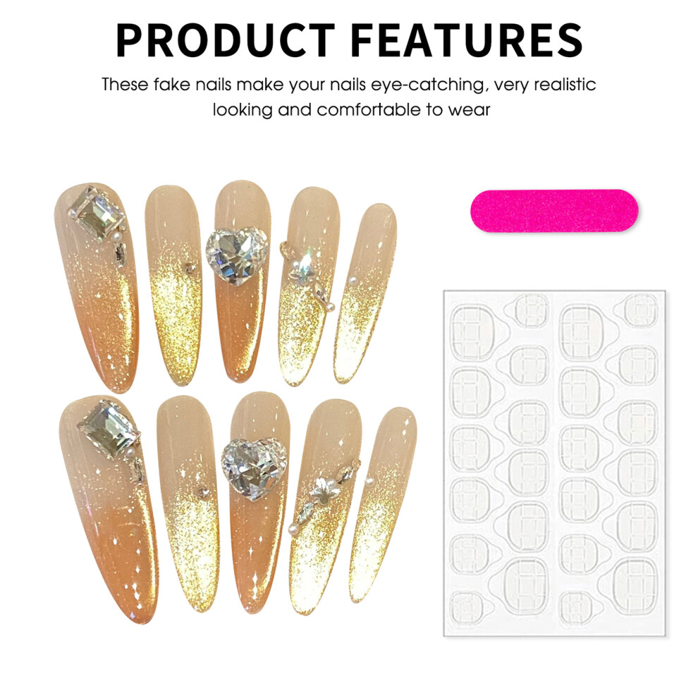 Penghui-Toys (S) Super Long Almond Fake Nails Cat\'S Eye Color Design Glossy Texture Fake Nails For Stage Performance Wear