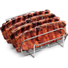 Non-Stick Rib Rack – Porcelain-Coated Steel, Holds 4 Racks, Compatible with Smoker & Grill