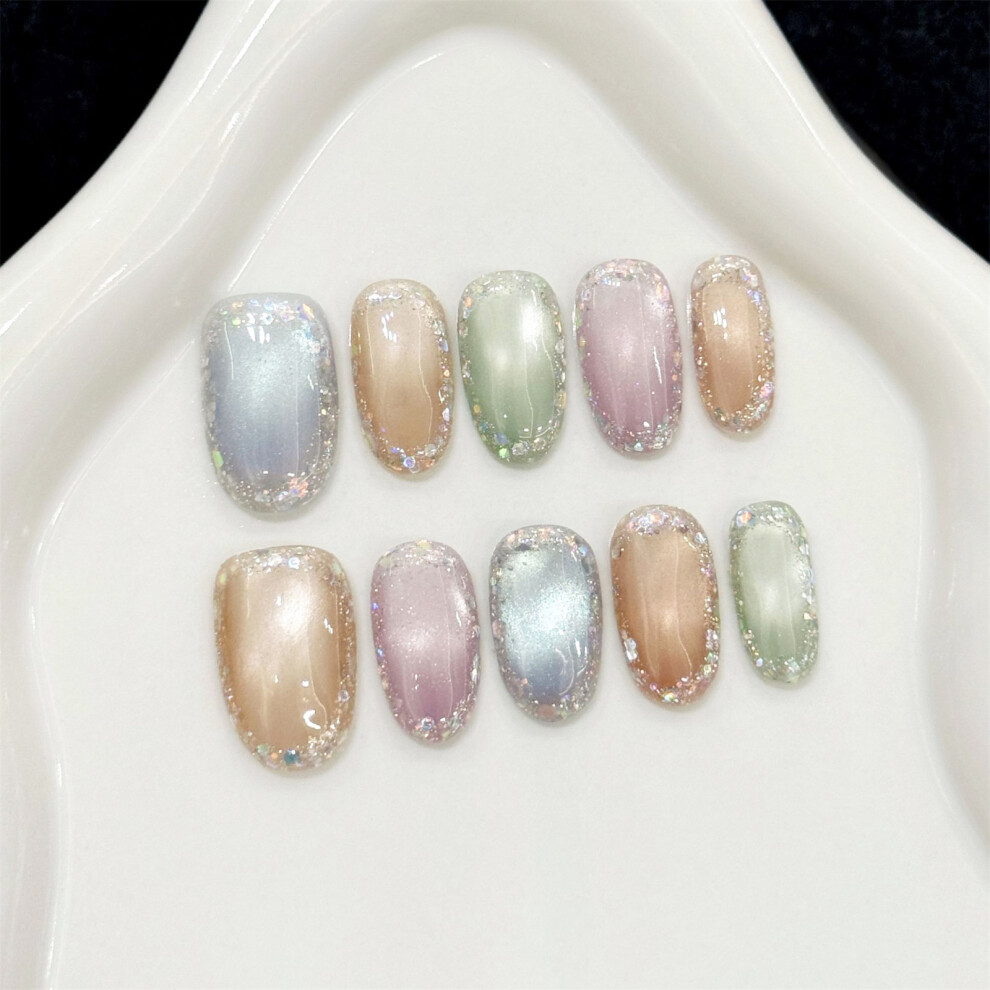 Dachuang Beauty (L) Glitter Cat Press-On Nails - 10Pcs, Long Lasting