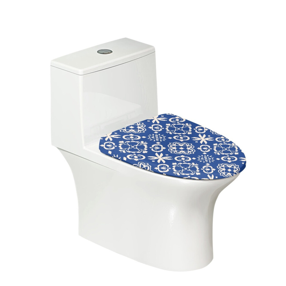 Oriental Flower Print Toilet Lid Cover Elastic Fit Washable 902370209406