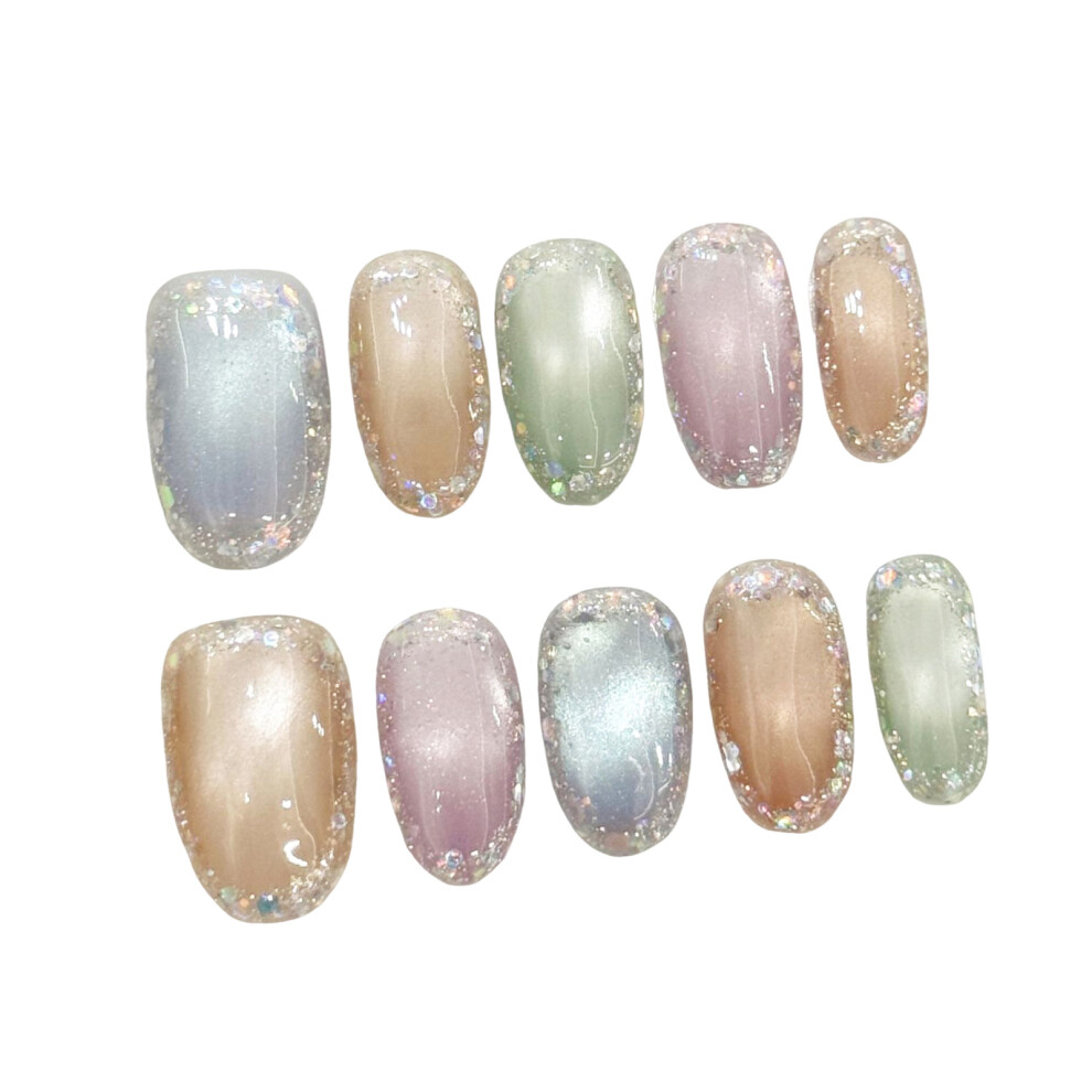Dachuang Beauty (M) Glitter Cat Press-On Nails - 10Pcs, Long Lasting