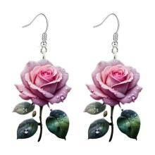 Acrylic Rose 2D Flat Earrings with Minimalist Design for Daily Wear and Various Necklines