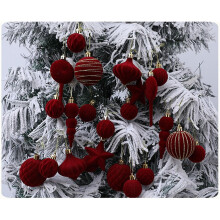 Velvet Flocked Christmas Balls, 24Pcs Shatterproof Assorted Red & White Xmas Tree Ornaments for Indoor/Outdoor – Compatible with Standard Hooks