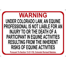 Metal Sign activity liability warning statute horse farm barn stable Size: 16 x 12 Inch