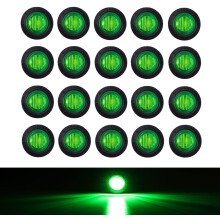 20pcs 3/4" Round Green LED Side Marker Lights, 12V DC, Universal Fit for RV, Truck, Trailer, Van, Boat & More; Compatible with Standard Grommets