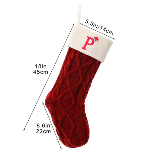 Knitted Christmas Stocking with Embroidered Initial, Red 2