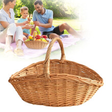 Hand Woven Picnic Basket – Oval Rattan Basket for Picnics, Weddings, Baby Showers, Flower Girl & Gift Use (14.2"L x 9.8"W x 8.3"H)