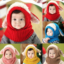 Baby Toddler Kids Winter Cute Beanie Warm Hat Hooded Scarf Earflap Knitted Cap,Pink