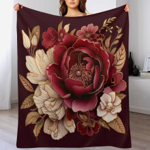 Elegant Burgundy Floral Throw Blanket 50"x60", Soft Warm Fleece, Cozy Holiday Gift for Family & Friends – Compatible with Home Decor