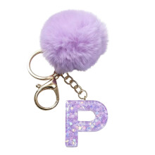 Lila sammetsboll nyckelring och ryggsäck berlock set – Personlig initial, väskdekor, festlig present till vänner och familj