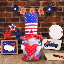 4th of July Patriotic Gnome Figurine, Red White Blue Striped Tomte Plush – Independence Day Decor, Compatible with Home Tabletop & Party
