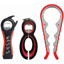Jar Opener Set of 3, 6-in-1 Can & Bottle Opener with Silicone Handles – Easy-Grip for Kids, Elderly, Arthritis (compatible with Apple Red)