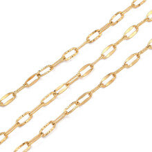 PVD Vacuum Plating 304 Stainless Steel Cable Chains with Spool Soldered Real 18K Gold Plated 7.5x3.5x0.8mm 10.93 yards(10m)/roll