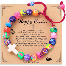 Regalos de Pascua: Pulsera de cuentas de arcilla coloridas con cruz cristiana – Relleno para cesta de Pascua para adolescentes, hija, nieta,