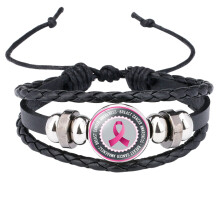 Armbänder zur Sensibilisierung für Brustkrebs – Niedliche Accessoires zur Brustpflege – Handgefertigtes Lederarmband für Damen