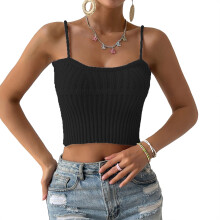 Chaleco corto sin mangas acanalado para mujer, tejido transpirable, look bonito y sexy, combina con pantalones y es versátil para diversas ocasiones.