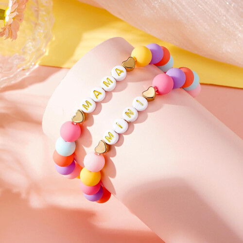 Mutter-Kind-Armbandset mit Perlen für den ersten Schultag 1