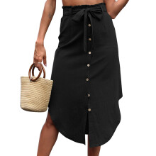 Gonna midi svasata con spacco, gonna aderente elasticizzata a vita alta da donna con elastico laterale in vita e chiusura frontale con bottoni, stile