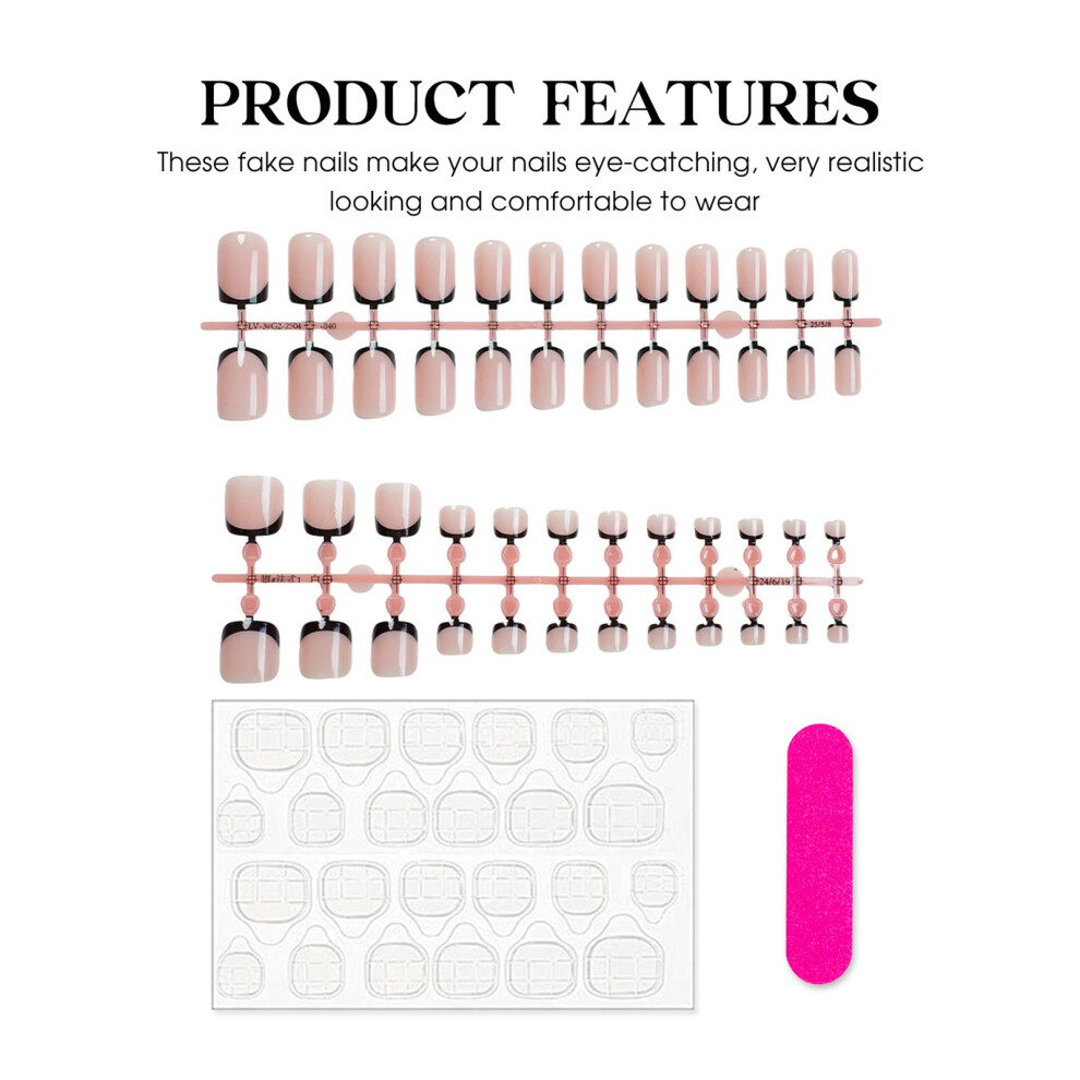 Dachuang Beauty Pink/Black 48Pcs Edge Fake Nails Set