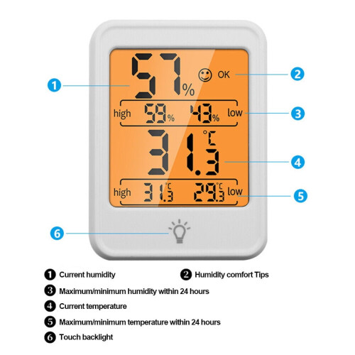 Digital LCD Thermometer Hygrometer Indoor Room Temperature Humidity Meter Sensor-B White Backlight 2