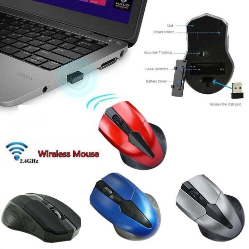 4 Colour WIRELESS CORDLESS 2.4 GHz MOUSE USB DONGLE OPTICAL SCROLL PC LAPTOP MAC-Silver 1
