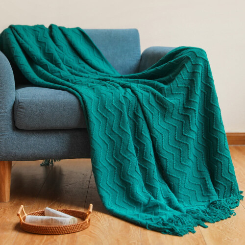 Knitted Decorative Throw Blanket – Soft, Lightweight, Tassel Design, Light Yellow, Compatible with Couch/Sofa/Chair/Bed 2
