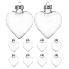 10pcs Clear Heart Shape Ornaments for Christmas Tree, Fillable Plastic Hearts for Crafts, Transparent Hanging Baubles for Holiday Decor
