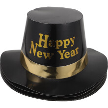Lot de 5 chapeaux hauts-de-forme en papier jaunes « Joyeux Nouvel An » pour photomaton, motif « Miss Man ».