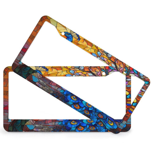 Blue Peacock License Plate Covers Aluminum 2 pcs 1
