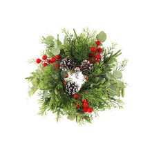 Coroa de Velas Artificiais com Flores – Suporte para Vela Pilar de Natal de 15 cm, Centro de Mesa com Frutas Vermelhas e Pinheiros para Decoração