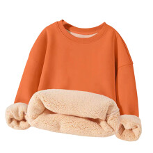 Girl's Fleece Sherpa Lined Sweatshirt Warm Winter Pulr Sweaters Cozy Thick Crewneck Sweatshirts with Pockets Orange 13-14 Years