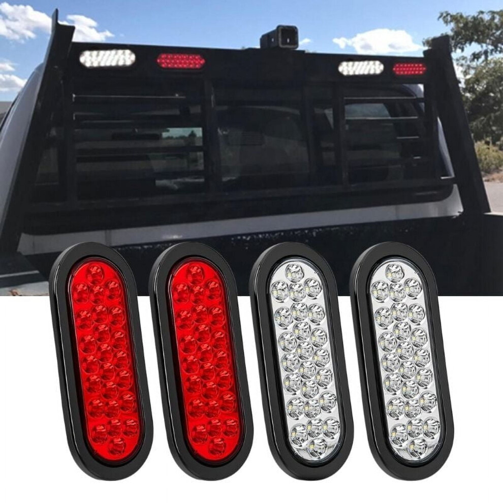 6" Oval Trailer Tail Lights, 4Pcs, 24Led, Brake/Turn/Reverse, Ip67 Waterproof, Flush Mount, Compatible With 12V Truck/Atv/Utv/Trailer/Rv White/Red 9327961833746
