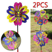 2pcs Butterfly Flower Windmill Colourful Wind Spinner Garden Yard Decor Kids Toy