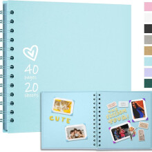 7X7 Inch DIY Scrapbook Photo Album, Thick Paper Scrap Book 40 Pages Memory Book for Wedding Family, Light Blue