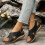 Black Women's Wedge Sandals Open-Toe Platform 42 EU 5