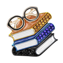 Unique Brooch Featuring Books Glasses Motifs Ideal for Daily Fashion or Special Occasions Lightweight Design Academic Theme Gift