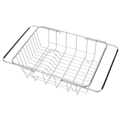 Drain Basket Extra Large Dish Drying Rack over Sink Foldable Laundry Dishes Silver