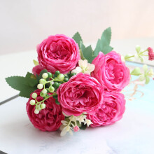 Fleurs artificielles pour vase, magnifiques roses artificielles en soie rouge pour mariage, Saint-Valentin, bouquet de mariée (rose rouge). Vase non