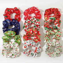 12pc Christmas Scrunchies Bulk for Women Girls Christmas Satin Hair Scrunchies Red Green White Ponytail Scrunchie Holder Hair Ties Scrunchy Pack