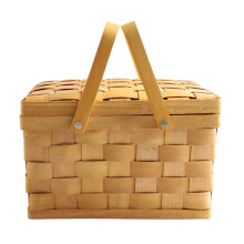Woven Wood Picnic Basket Khaki Folding Handles