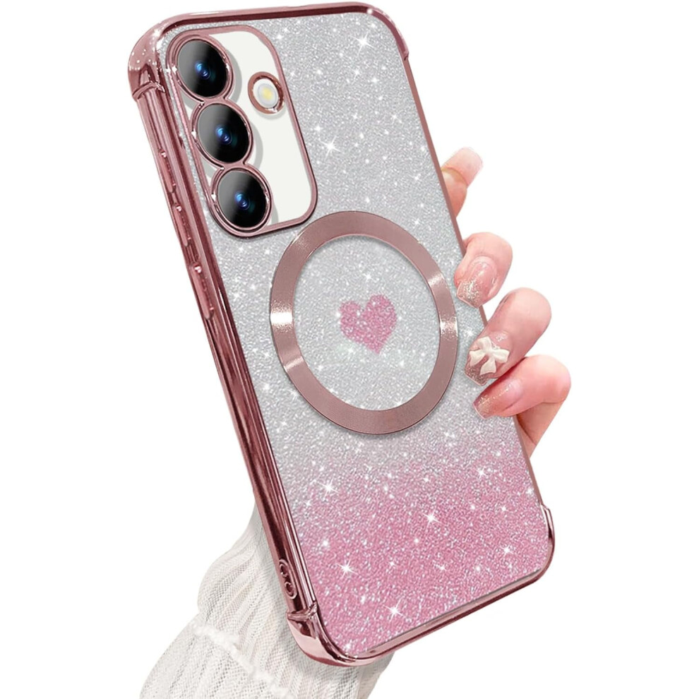 Magnetic Clear Phone Case Compatible With Samsung Galaxy S24 Plus & MagsafeâSoft Luxury Gradient Heart Bling, Shockproof, 6.7Â Pink 9193271187400